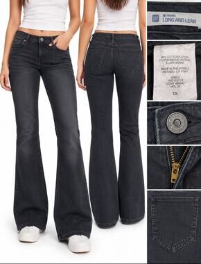 Y2K Indie Sleaze Gap Long and Lean Bootcut Jeans Sz 12L Black Wash Stretch 2000s